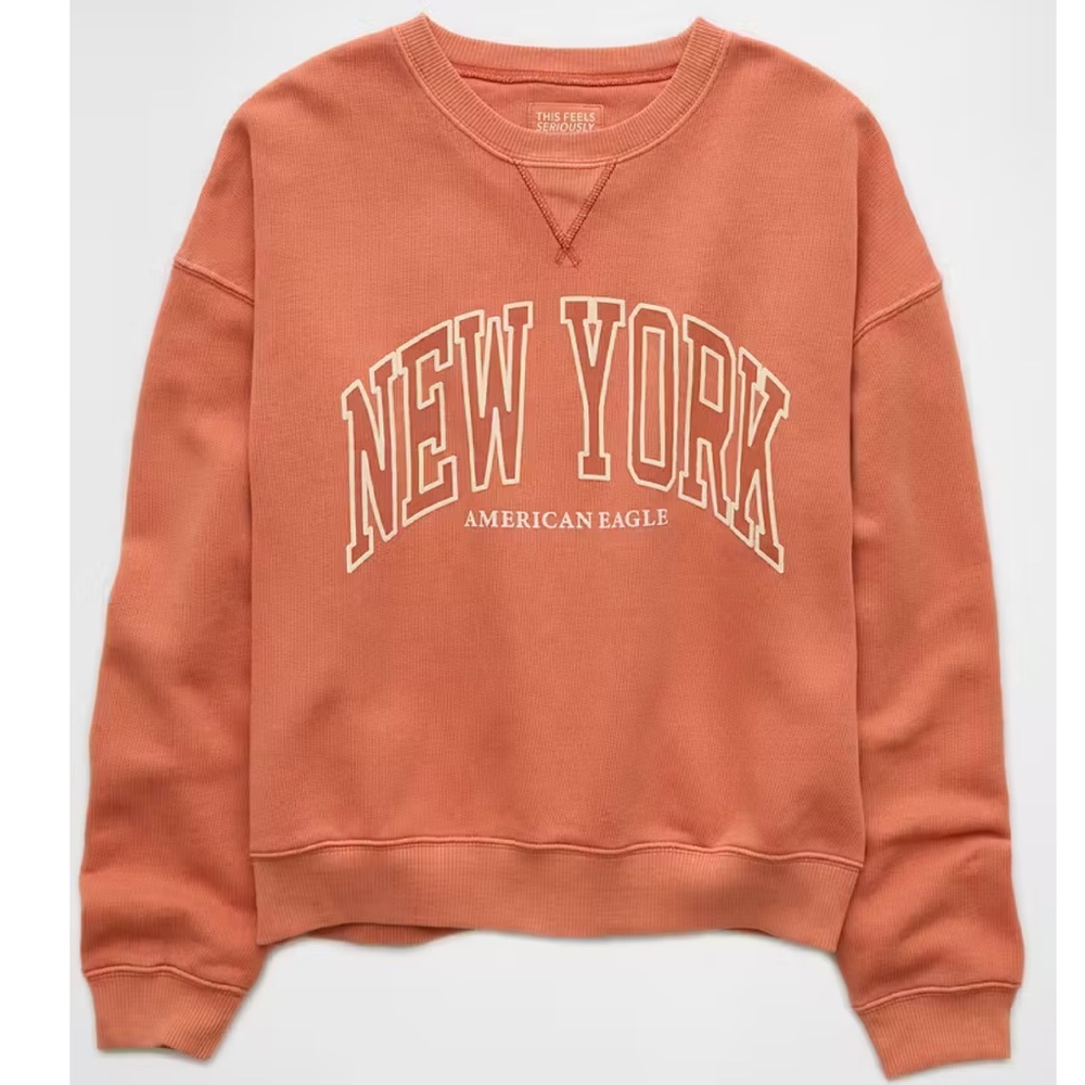American Eagle Cropped Crew Neck Pullover Sweatshirt SP‎ Peach New With Tags